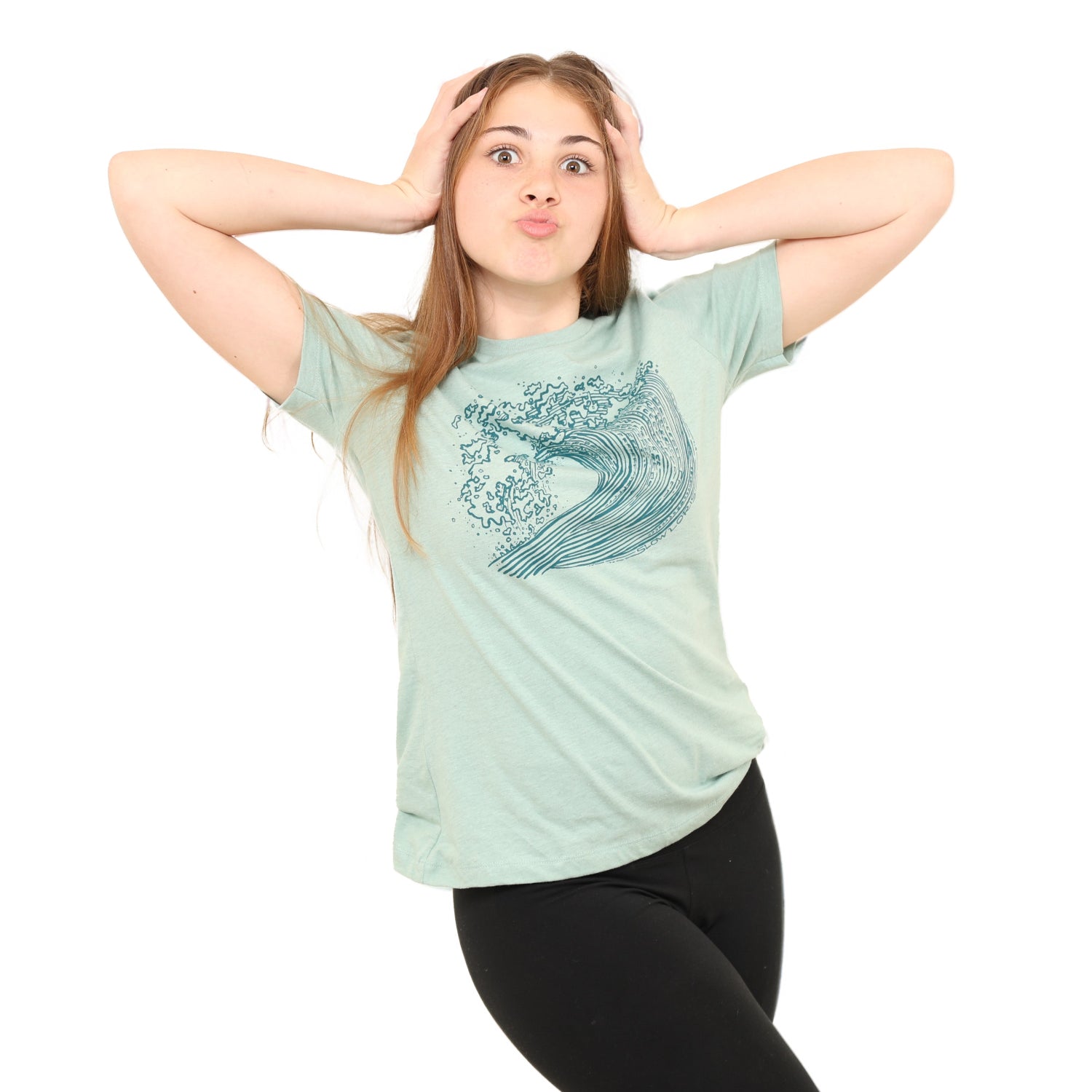 Girl wearing t shirt with wave