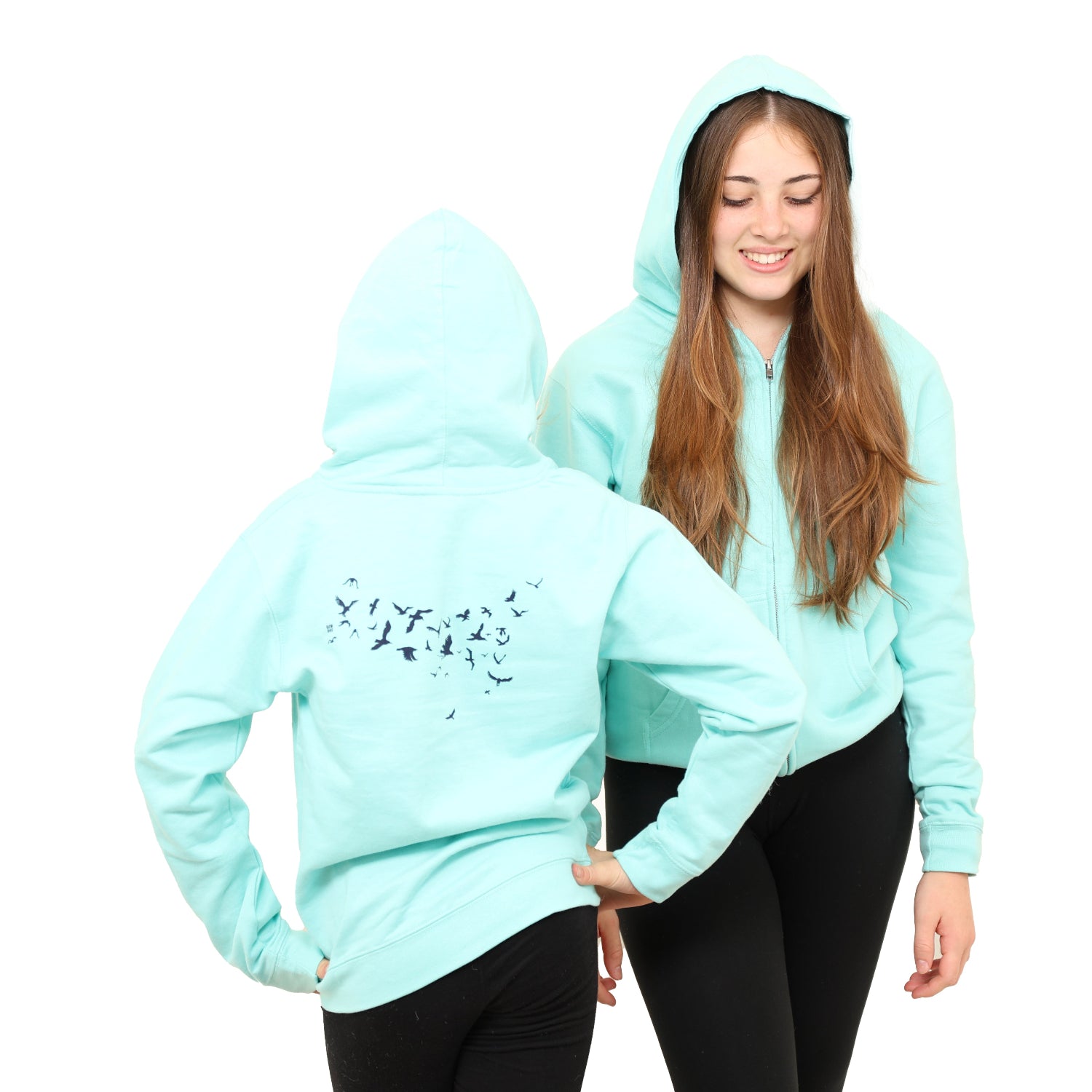 Two kids wearing a hoodie. One with back turned