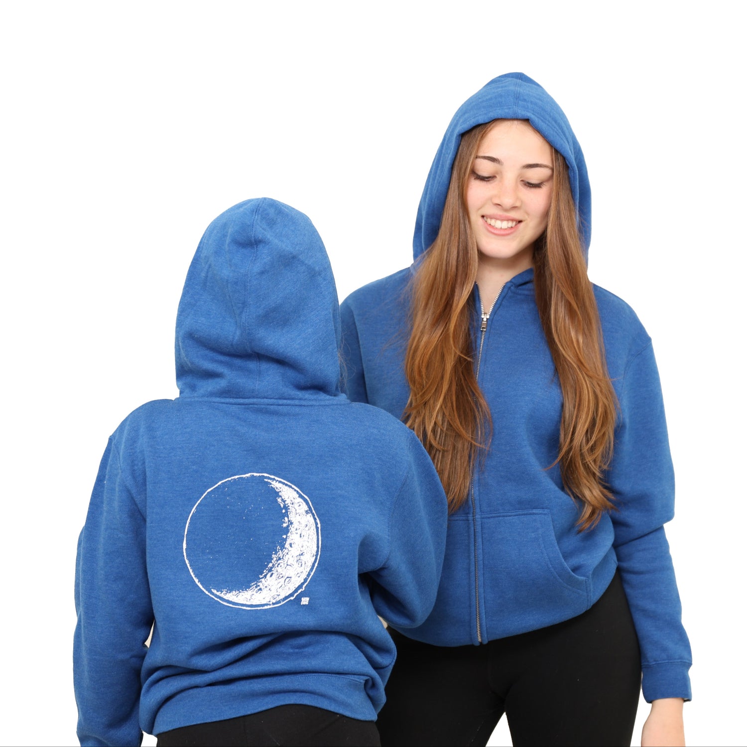 two kids wearing a hoodie showing front and back