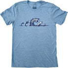 light blue t-shirt with trees turning into waves across the chest.