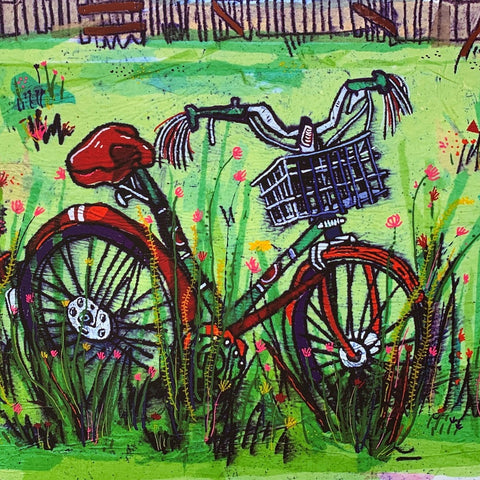 Old Bicycle in a Flower Field Art Print