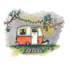 Art print - colorful painting of a Boler camper trailer in a cozy camp.