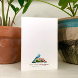 The back of our morel mushrooms greeting card, printed with the Slow Loris brand logo and address.