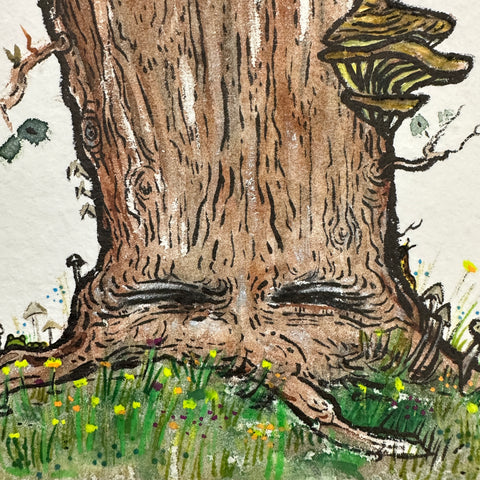Nurse log watercolor and ink painting