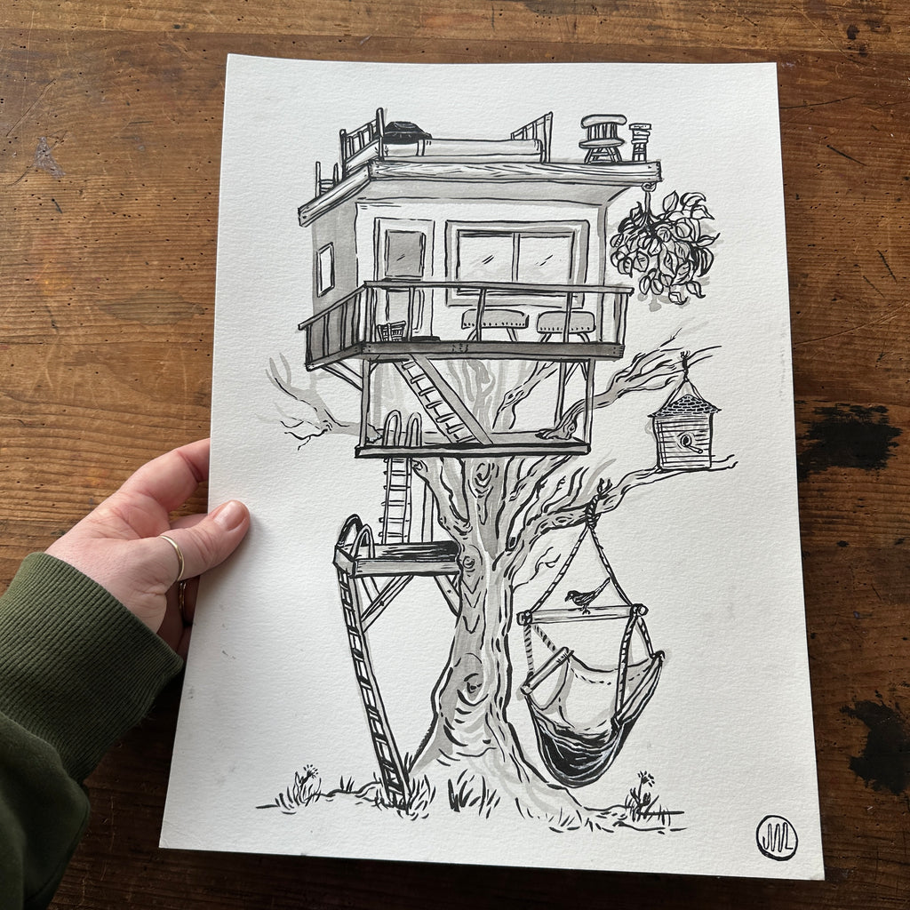 Treehouse ink drawing – Slow Loris