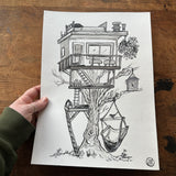 Treehouse ink drawing