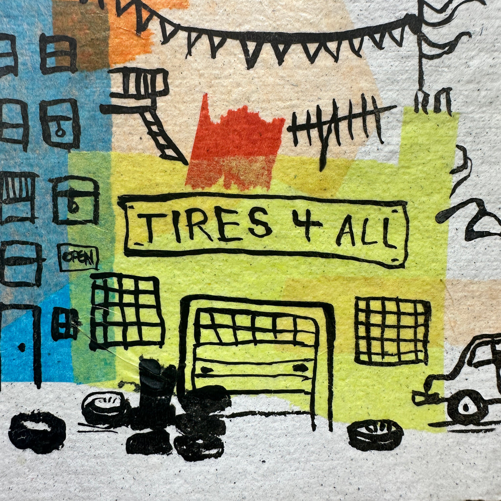 Tires Ink and tissue drawing