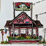 Cafe original watercolor and ink painting