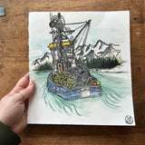 Fishing boat watercolor painting